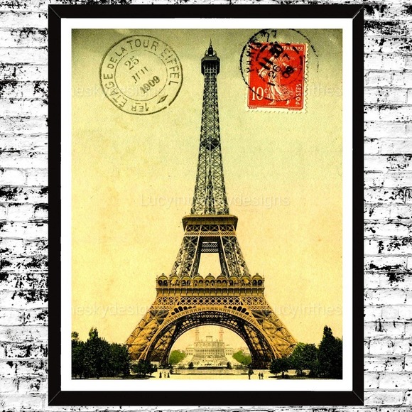 Paris Eiffel Tower France Vintage Style Art Print 8.5x11 - Picture 1 of 5